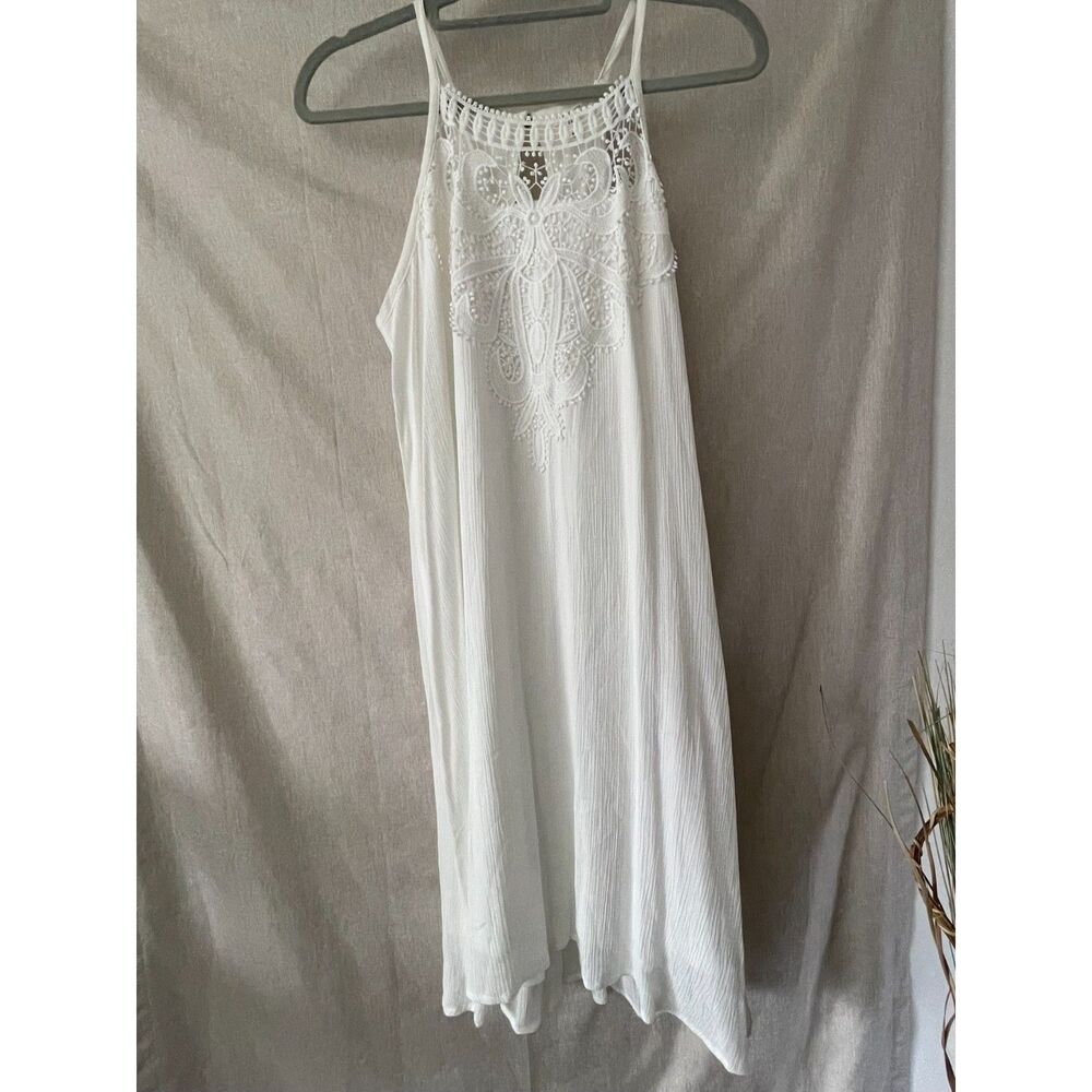 NWT Maurices White Embroidered Crochet High Neck High-Low Boho Dress Medium M
